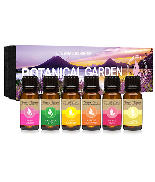 Botanical Garden - Gift Set of 6 All Natural Fragrance Oils - Asian Orchid,  Gardenia & Tea, Citrus Blossom, Apricot Rosewater, Lychee Rose and Jasmine