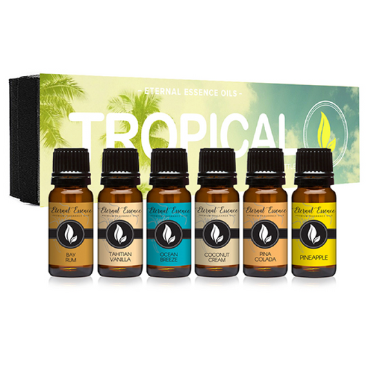 Tropical fragrance gift set with 6 - 10ml bottles of all natural fragrance oil