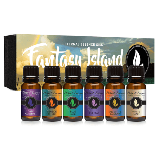 Fantasy Island - Gift Set of 6 Premium Fragrance Oils - Freesia, Dark Amethyst, Blue Sage, End of The Rainbow, White Sand, Seaside Citrus - Eternal Essence Oils