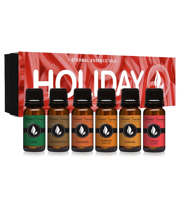 Holiday Gift Set of 6 Premium Grade Fragrance Oils - Candy Cane, Pine, Pumkin Patch, Cinnamon, Caramel, Snickerdoodle - 10Ml - Scented Oils