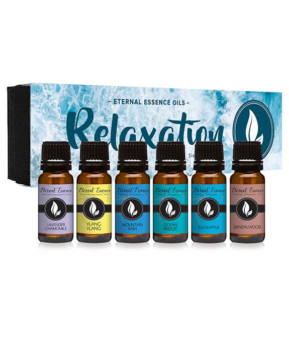 Relaxation Gift Set of 6 Premium Grade Fragrance Oils - Lavender Chamomile, Ylang Ylang, Mountain Rain, Ocean Breeze, Eucalyptus, Sandalwood - 10Ml - Scented Oils