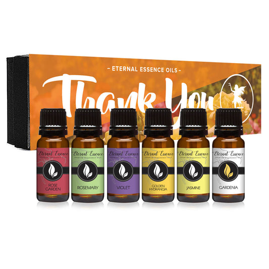 Thank You Gift Set of 6 Premium Grade Fragrance Oils - Rose Garden, Violet, Golden Hydrangea, Sunflower, Gardenia, Jasmine - 10Ml - Scented Oils